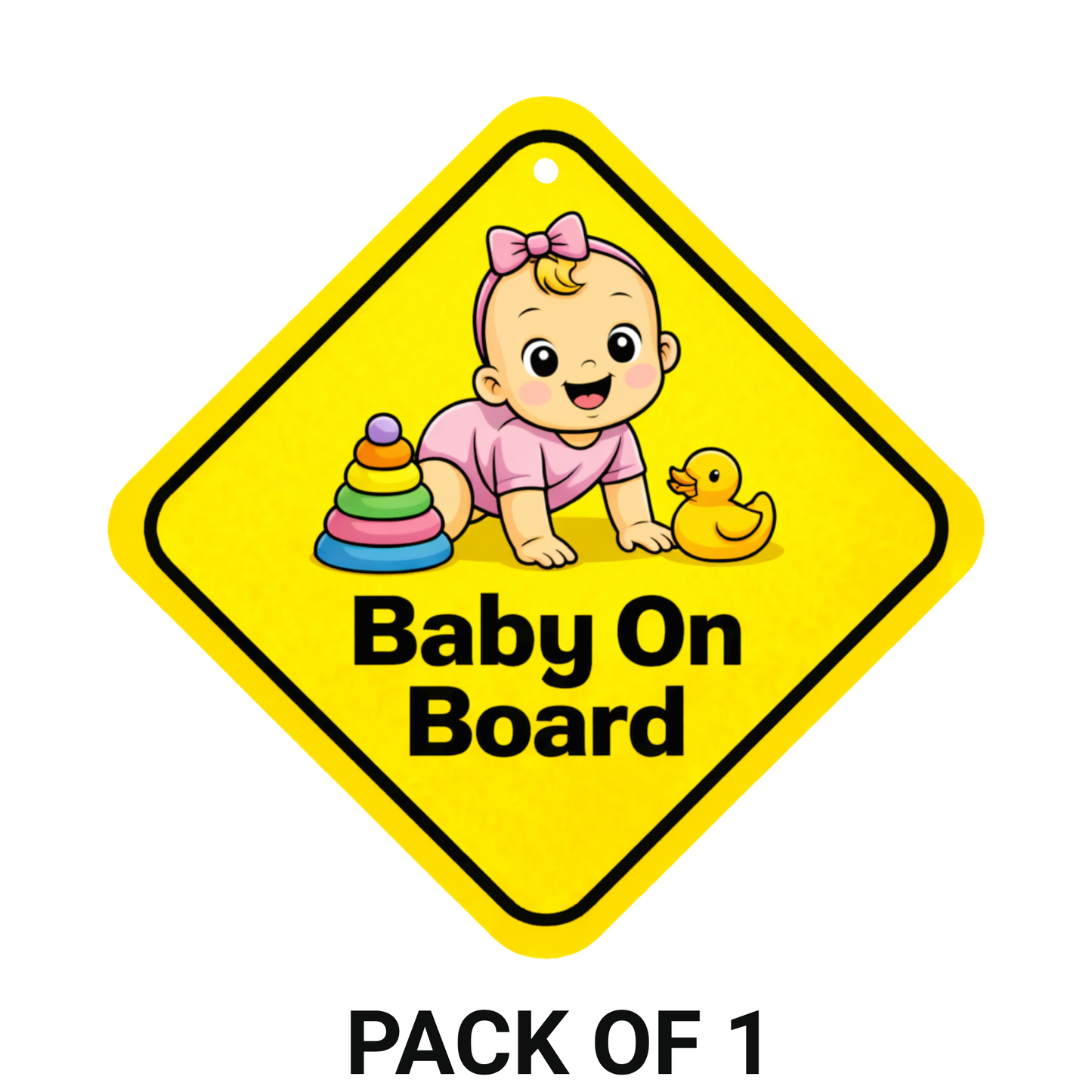 Smeeps Baby On Board Hanging Sign – 20.32 × 20.32 cm (8 × 8 Inch) Cute Baby Girl Waterproof Car Hanging Board with Suction Cup | Safety Warning Sign for Cars & SUVs