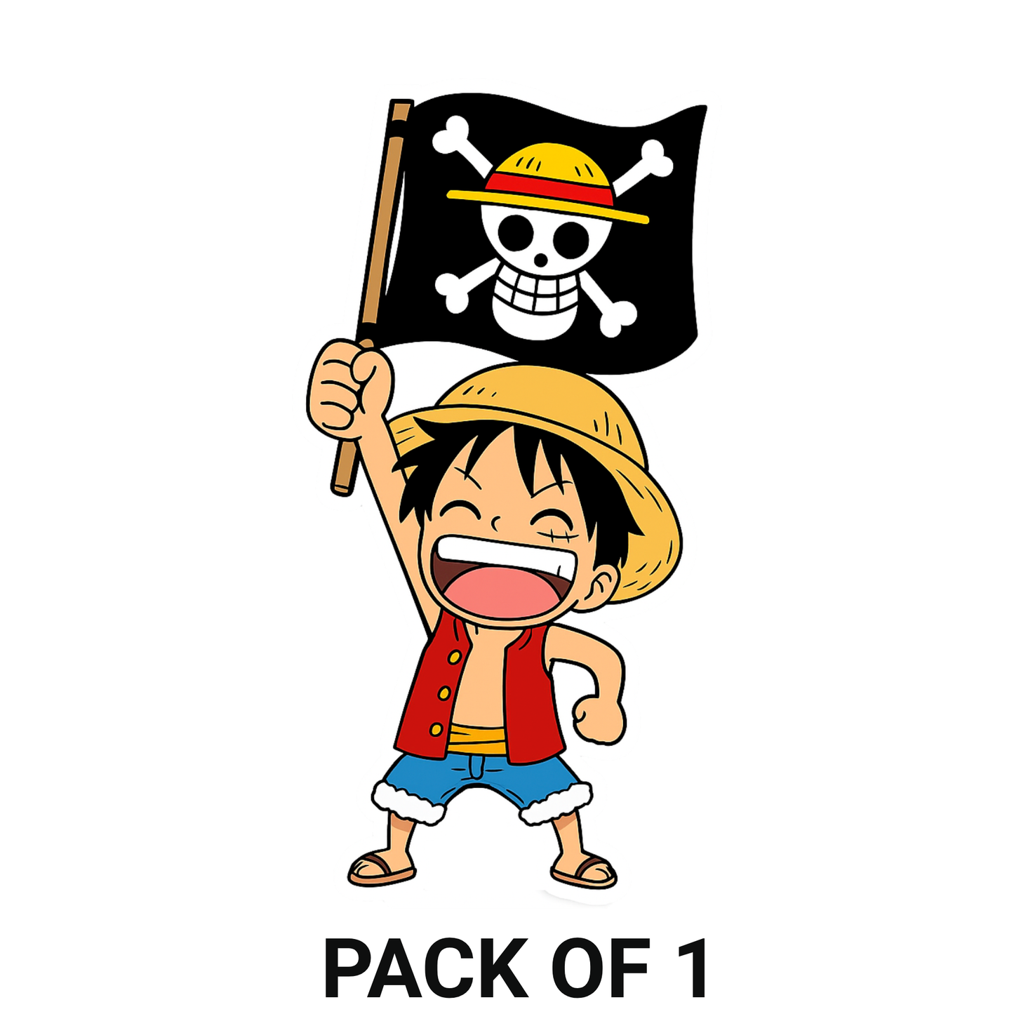 Smeeps Luffy Pirate Flag Sticker – 11.94 x 6.35 cm Car & Bike Decal | One Piece Anime Vinyl | Waterproof & UV Resistant