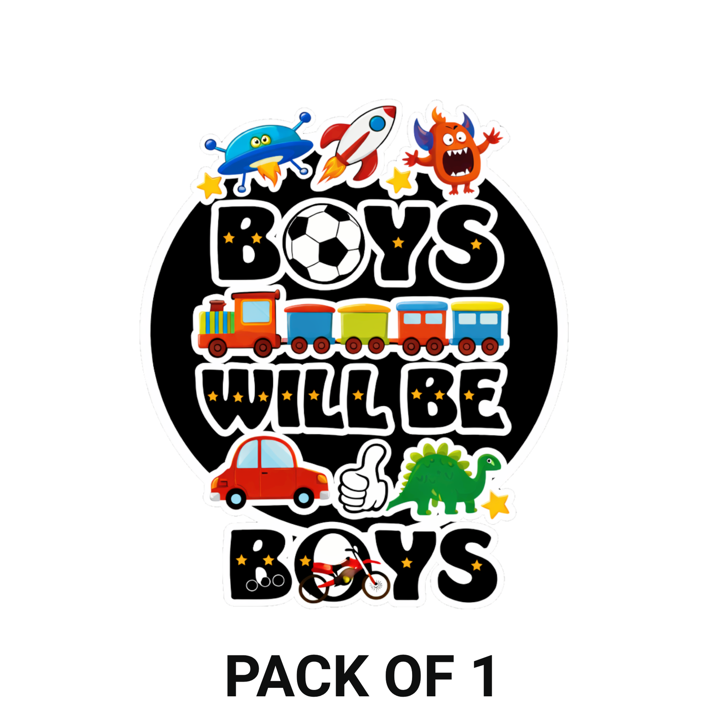 Smeeps “Boys Will Be Boys” Vinyl Sticker – 11.69 × 9.66 cm (4.6 × 3.8 Inch) Waterproof Kids Fun Sticker | Cartoon Vehicle Theme Decal | UV Resistant Wash Proof | Pack of 1