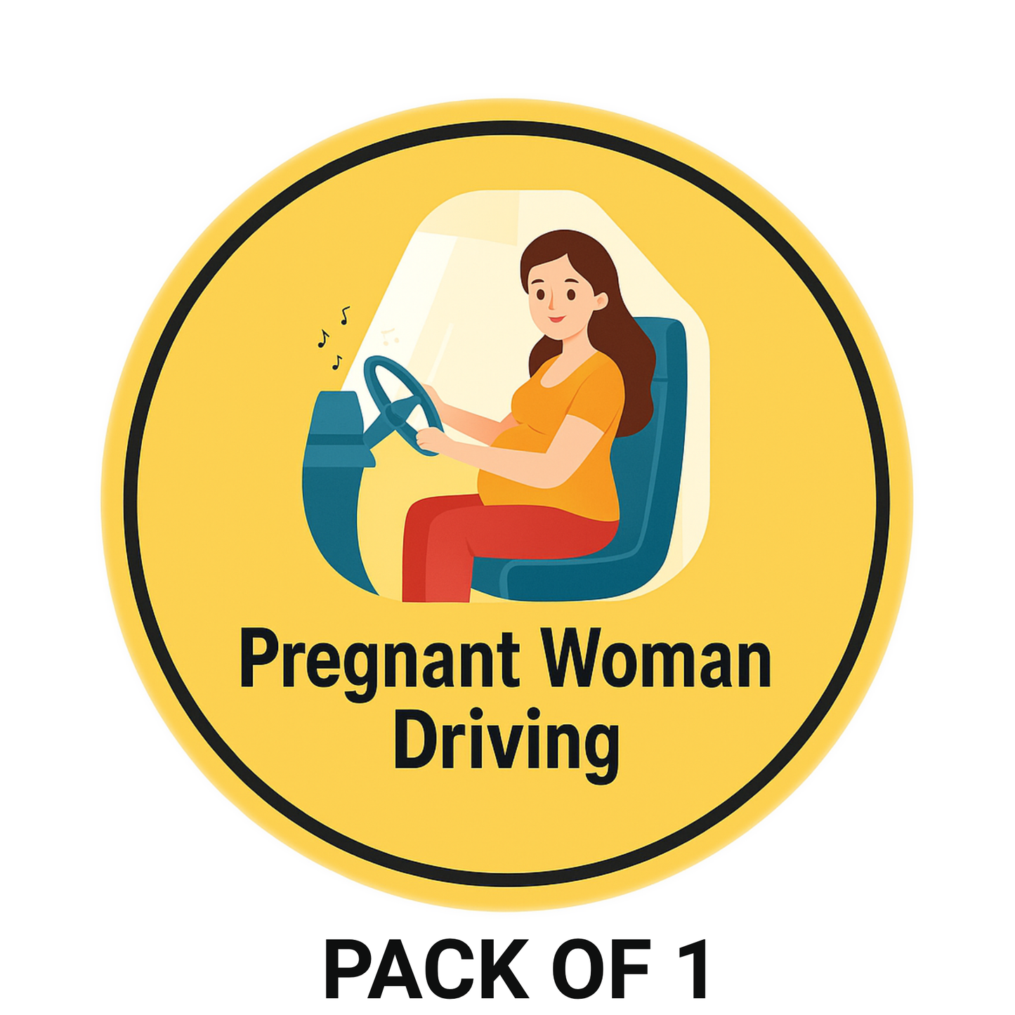 Smeeps Pregnant Woman Driving Sticker – 15.24 cm Round | Cute Maternity Safety Sign for Cars | Yellow Baby Bump Alert Decal