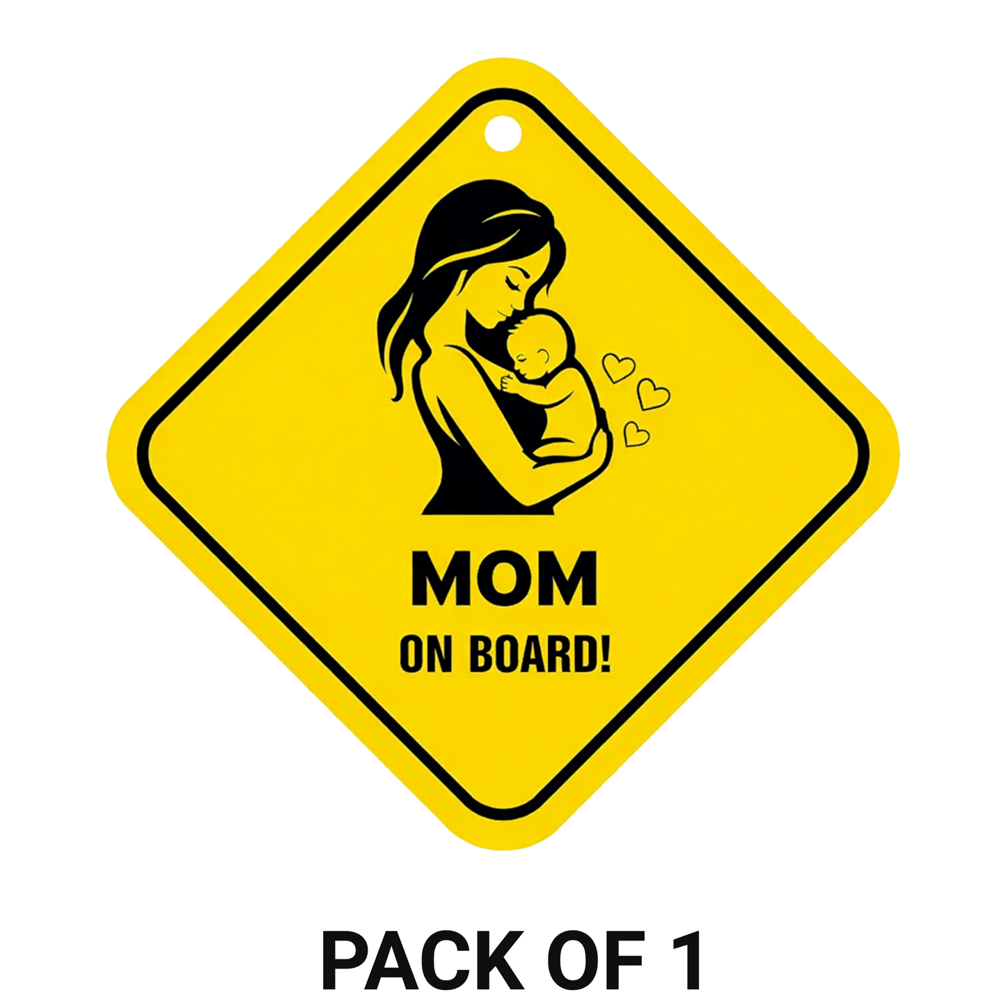 Smeeps Mom On Board Hanging Sign – 20.32 × 20.32 cm (8 × 8 Inch) Mother & Baby Waterproof Car Hanging Board with Suction Cup | Family Safety Vehicle Warning Sign