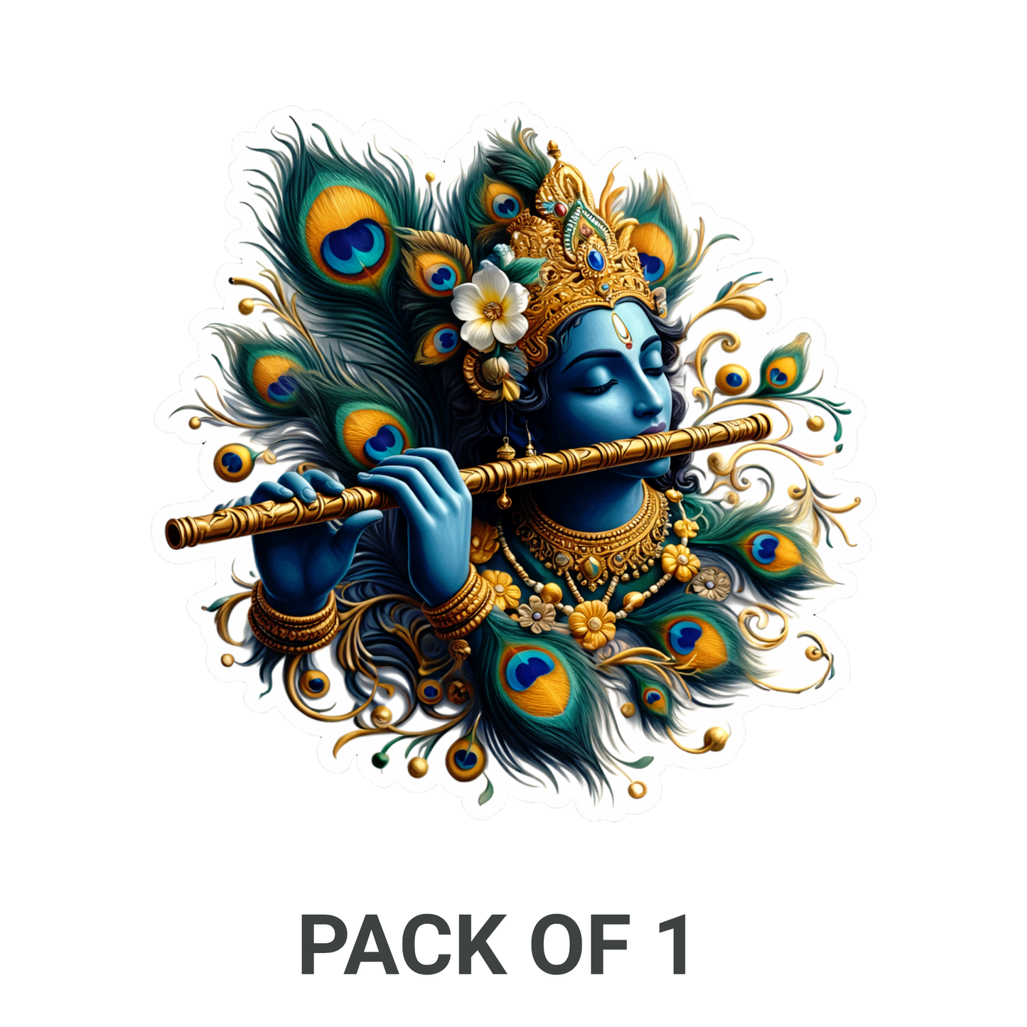 Smeeps Lord Krishna Sticker – 10.16 × 10.16 cm (4 × 4 Inch) Premium Vinyl Decal | Flute & Peacock Feather Divine Design | Waterproof UV Resistant Wash Proof | Pack of 1