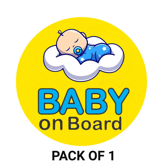 Smeeps Baby on Board Sticker – 15.24 cm Round | Sleeping Baby on Cloud Design | Yellow & Blue Waterproof Car Safety Sign