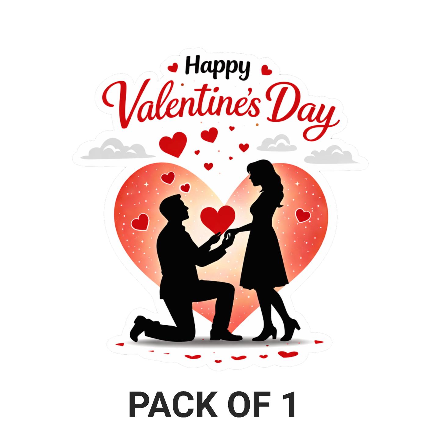 Smeeps Happy Valentine’s Day Proposal Couple Sticker – 10.16 × 9.40 cm (4 × 3.7 Inch) Premium Vinyl Decal | Romantic Kneeling Proposal Heart Design | Waterproof UV Resistant Wash Proof | Pack of 1