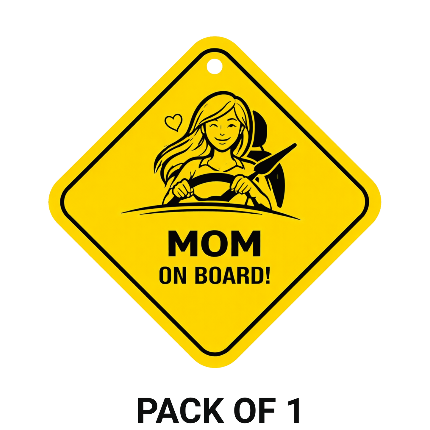 Smeeps Mom On Board Hanging Sign – 20.32 × 20.32 cm (8 × 8 Inch) Waterproof Car Hanging Board with Suction Cup | Cute Mom Driver Safety Sign