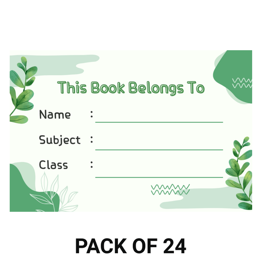 Pack of 24 |Smeeps Kids’ Nature-Themed Book Label Stickers – 7.62 x 5.08 cm – “This Book Belongs To” Writable Notebook Stickers with Leaves & Green Design | Name, Subject, Class | Pack of Eco-Inspired Labels
