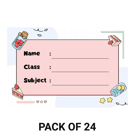 Pack of 24 |Smeeps Cute Dessert-Themed Book Label Stickers – 7.62 x 5.08 cm | Writable Stationery Labels for Kids – Name, Class & Subject