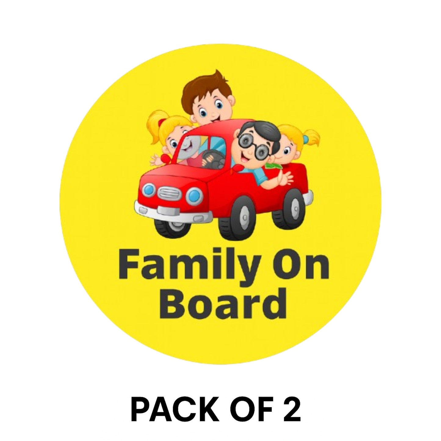 Smeeps Family On Board Sticker – 14 x 14 cm Round Design with Cartoon Car & Characters | Bright Yellow Car Safety Sign | Waterproof & Fade Resistant