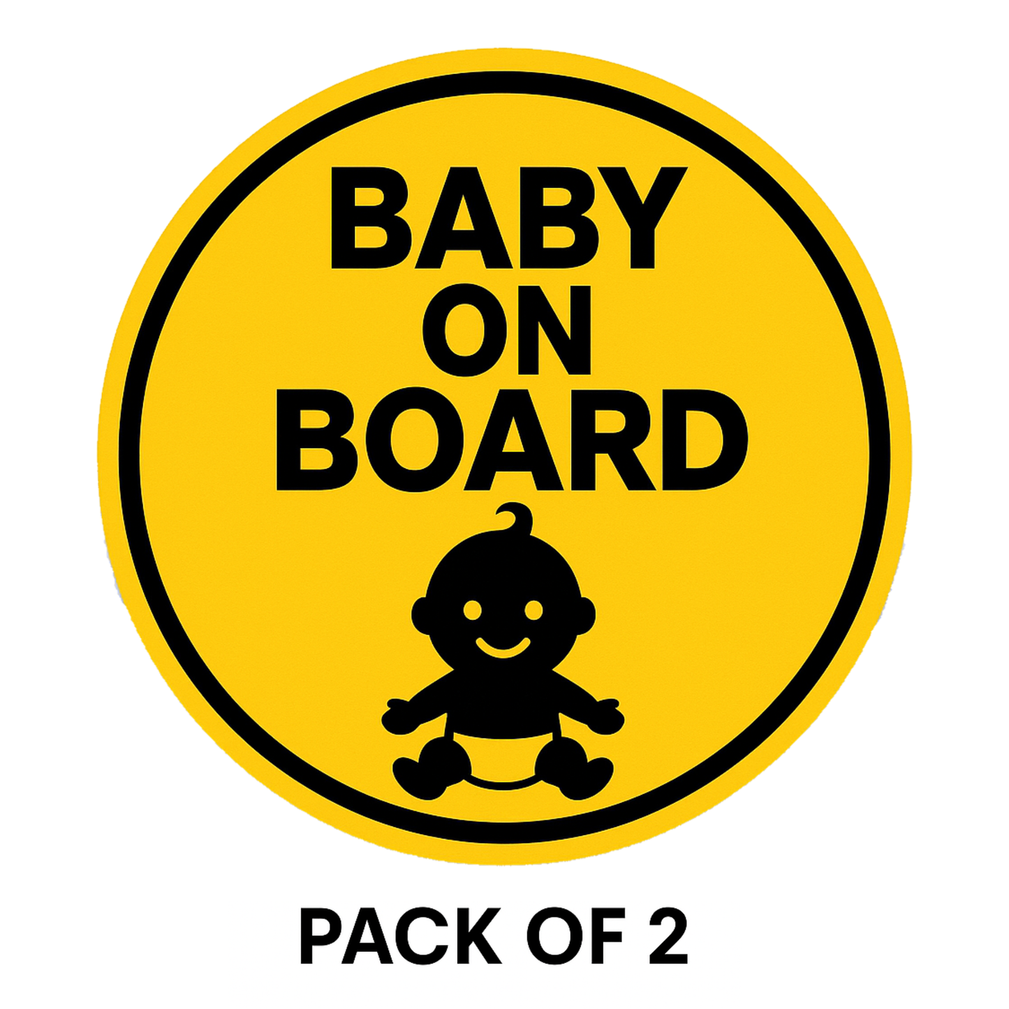 Smeeps Baby On Board Sticker – 13.97 x 13.97 cm Round | High-Contrast Silhouette Baby Design | Bold Yellow Waterproof Vinyl Car Sign