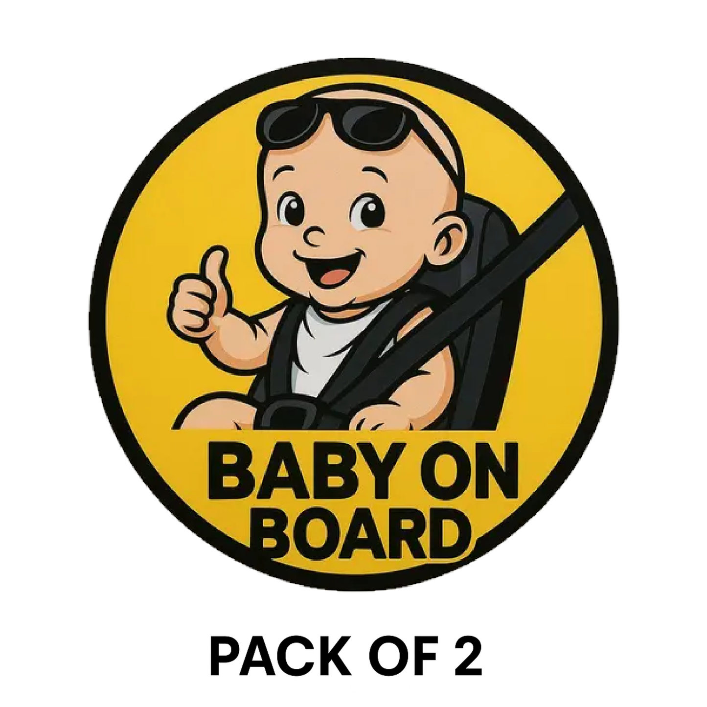 Smeeps Baby on Board Car Sticker – 15.24 x 15.24 cm Round Safety Alert Decal | Bold Yellow & Black Design
