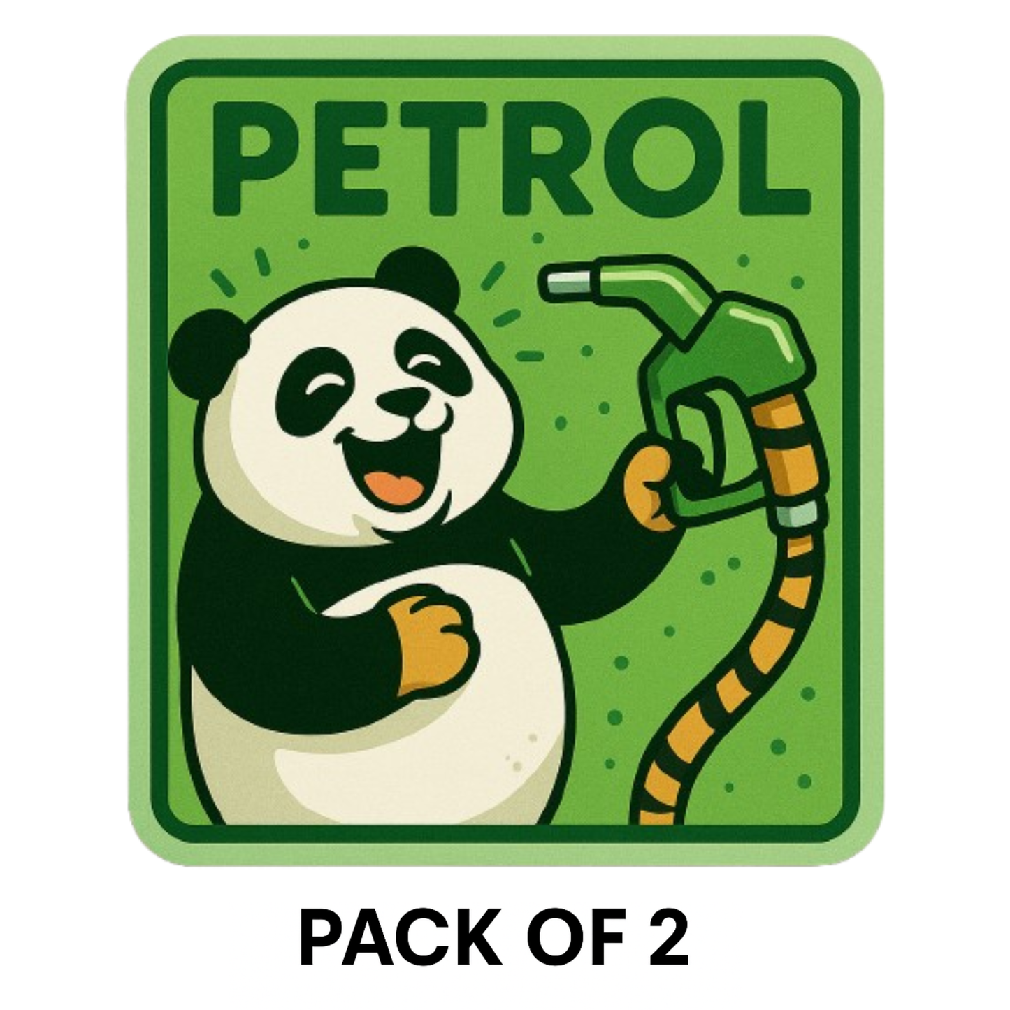 Smeeps Happy Petrol Panda Sticker – 8.2 x 7.8 cm Cute Green Fuel-Themed Car Decal with Cartoon Panda & Nozzle | Waterproof Vinyl for Petrol Vehicles Only
