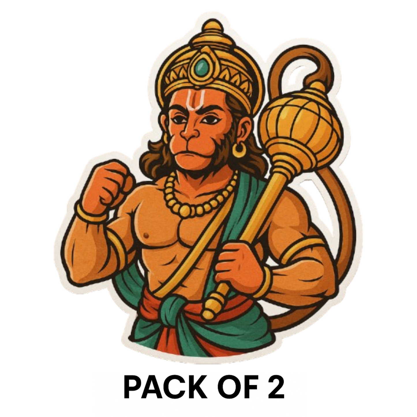 Hanuman Ji Warrior Pose Sticker – H: 15.24 cm x W: 11.43 cm | Bold Devotional Vinyl Decal for Car & Bike