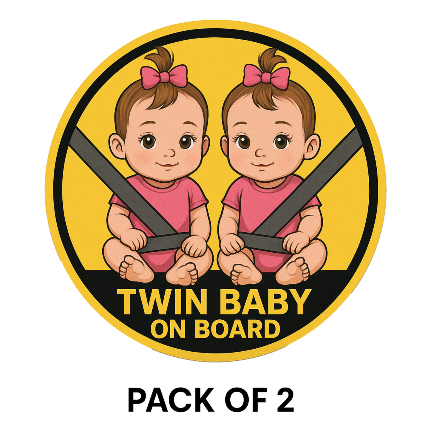 Smeeps Twin Baby on Board Sticker – 13.97 x 13.97 cm | Cute Safety Sign for Girls with Seatbelt Design