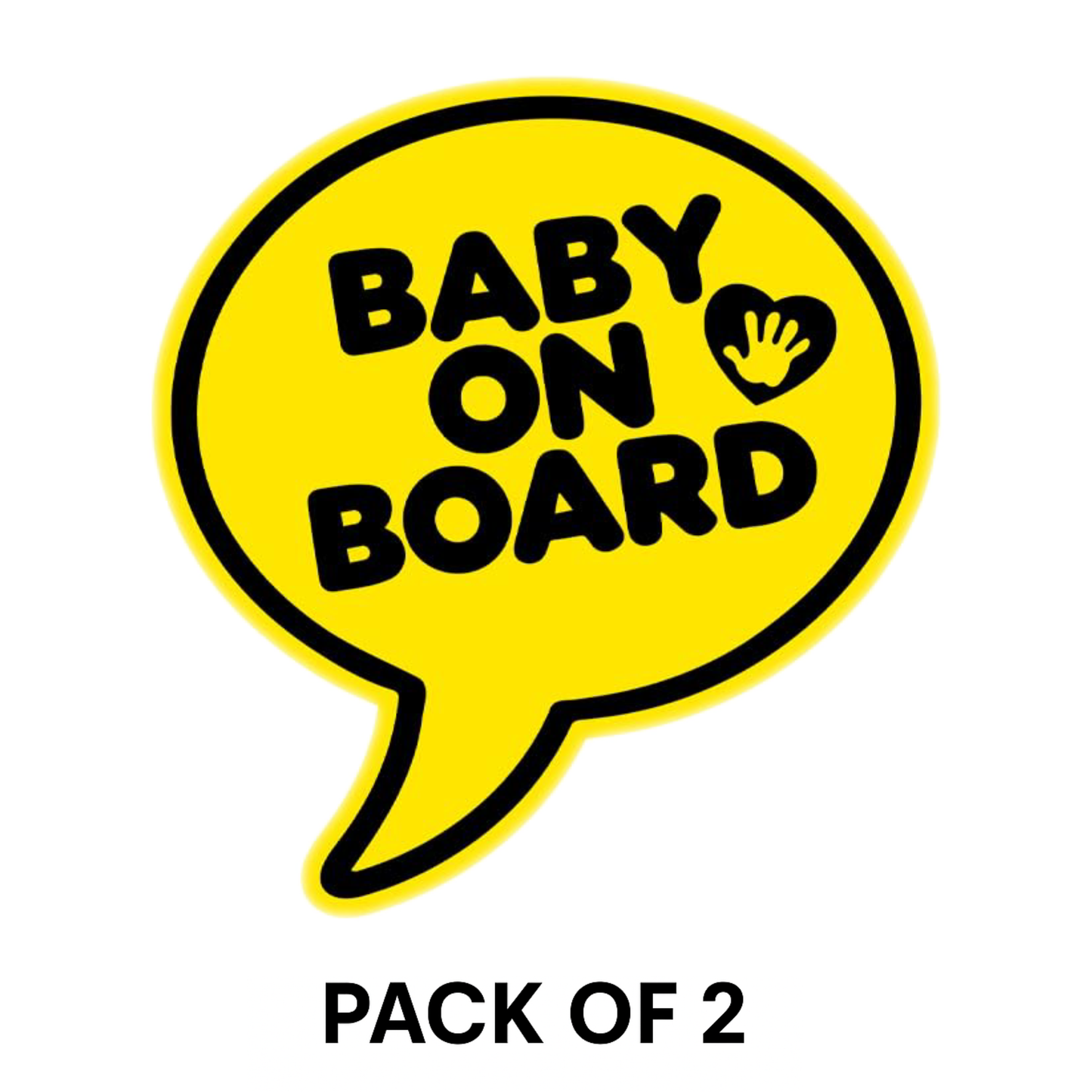 Smeeps Baby On Board Sticker – 12 x 13 cm Speech Bubble Design | Yellow Vinyl with Handprint Heart Icon | Car Safety Warning Decal