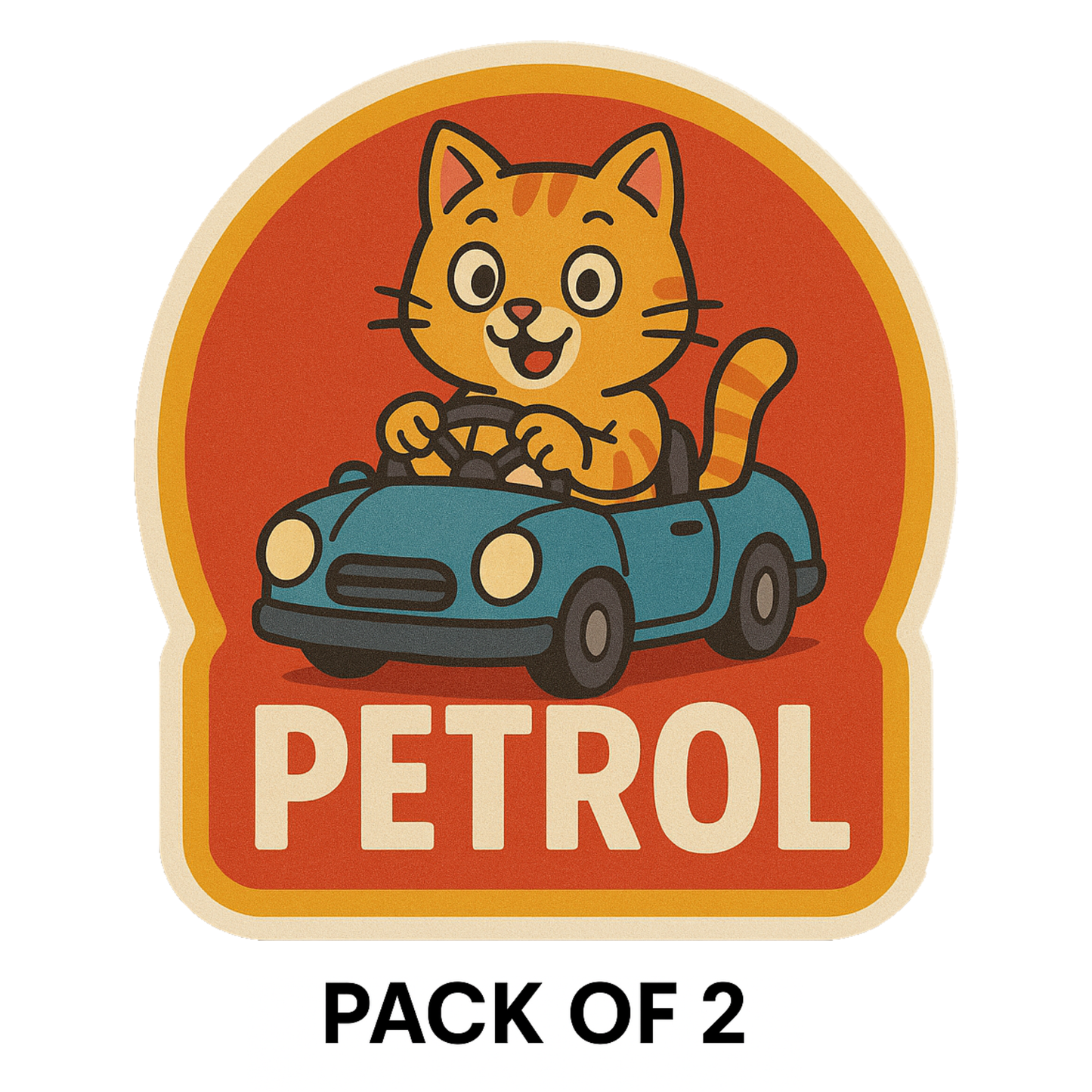 Smeeps Petrol Fuel Sticker – 10 x 10 cm Cute Cat Driving Car Design | Fun Retro Reminder Decal for Petrol Vehicles | Waterproof & Long-Lasting Vinyl