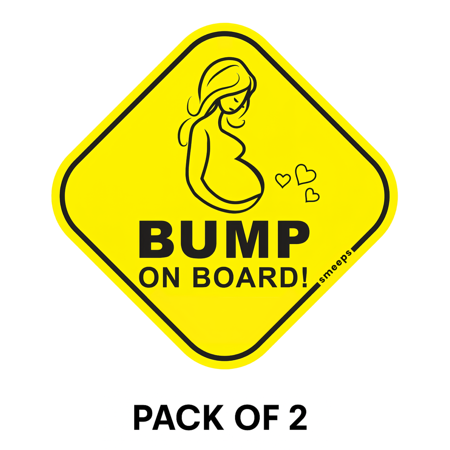 Pack of 2 | Smeeps Bump On Board Car Sticker – 15.24 cm Diamond-Shaped Maternity Safety Sign | Yellow & Black Vinyl Decal for Pregnant Moms