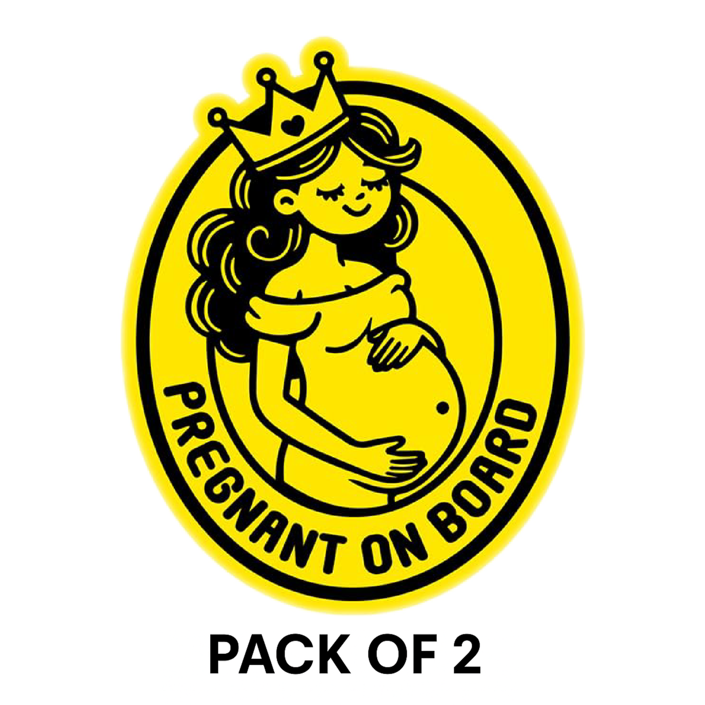 Smeeps Pregnant On Board Sticker – 10 x 12.5 cm Oval Crown Design | Cute Cartoon Mom-to-Be Alert for Cars | Bright Yellow, Waterproof, Durable