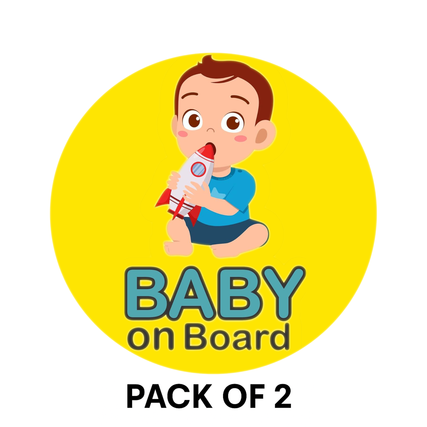 Pack of 2 | Smeeps Baby on Board Sticker – 15.24 cm Round | Cute Baby with Rocket Toy Design | Waterproof Car Safety Sign