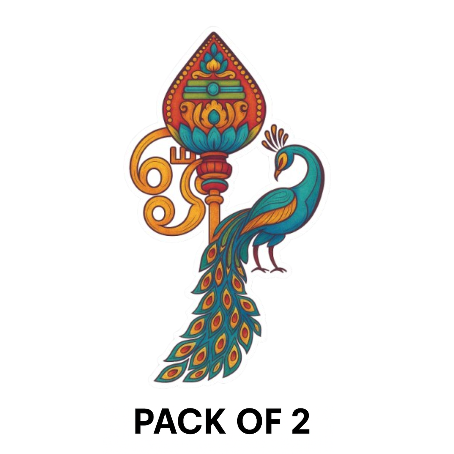 Smeeps Majestic Peacock with Vel – Murugan Om Design | 20.32 x 12.7 cm | Divine Car Sticker