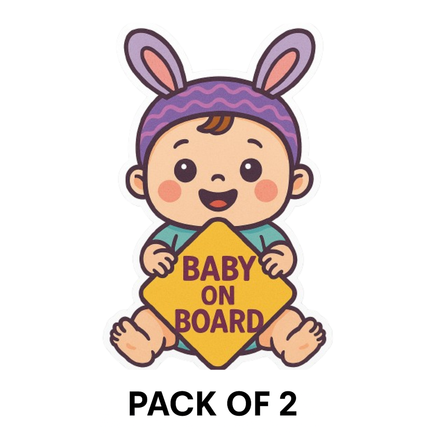 Smeeps Baby On Board Car Sticker – Bunny Hat Cartoon Design | 14 x 10.16 cm | For Car