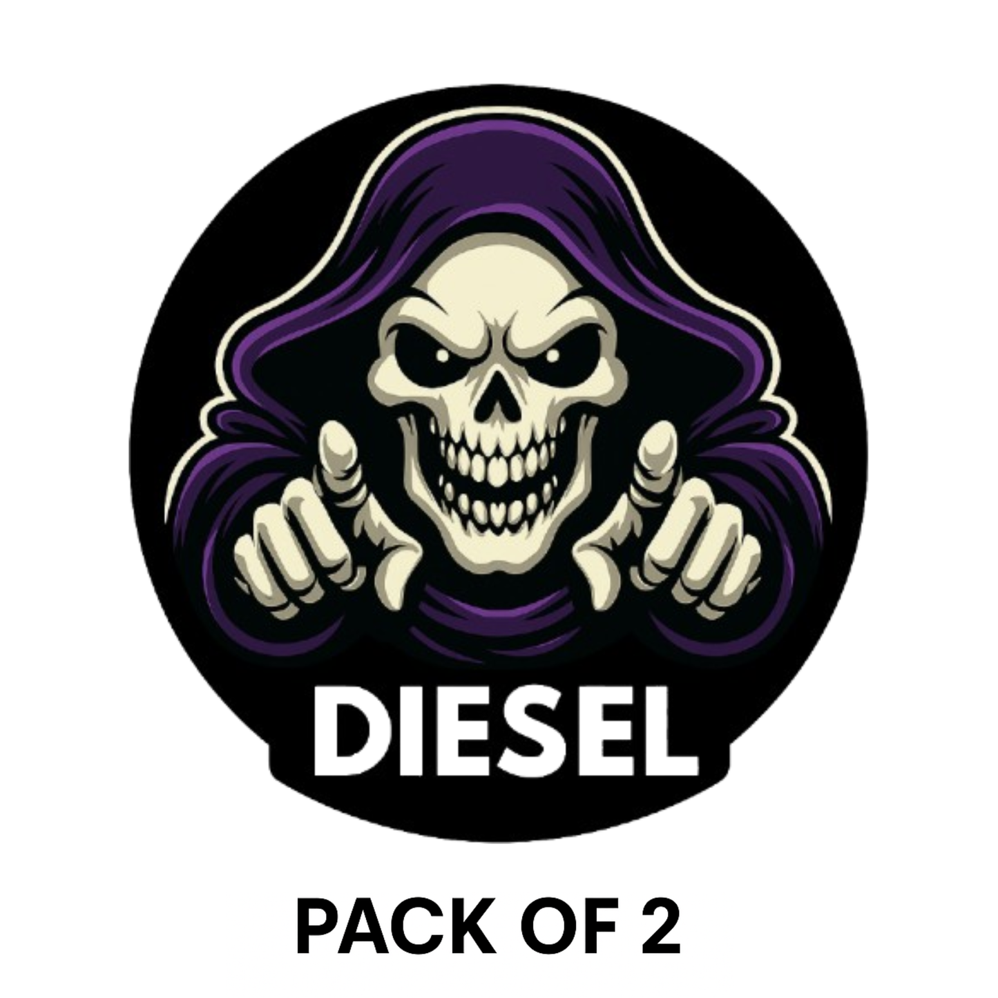 Smeeps Grim Reaper Diesel Sticker – 7.8 x 7.8 cm Bold Skull Hooded Figure Design | Round Waterproof Vinyl Decal for Cars Only