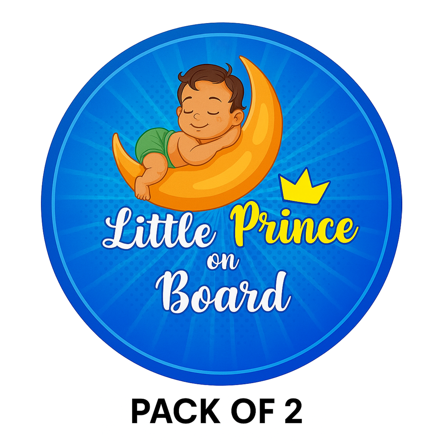 Pack of 2 | Smeeps Little Prince On Board Sticker – 15.24 cm Round | Cute Sleeping Baby Boy on Moon Design | Blue Waterproof Car Safety Sign
