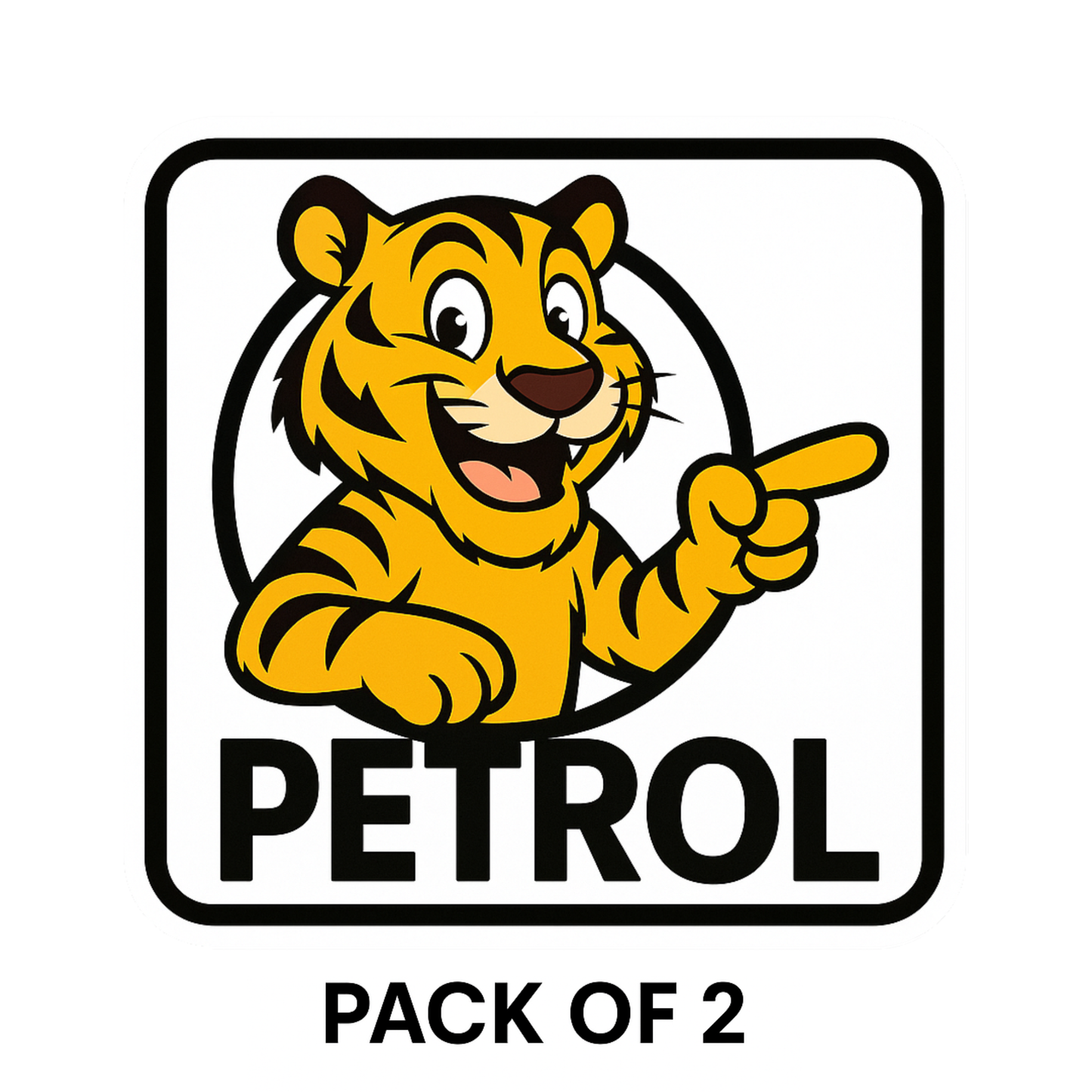 Cartoon Tiger Petrol Sticker – 13 x 13 cm | Fun & Bold Petrol Fuel Indicator Decal | Waterproof Vinyl for Cars