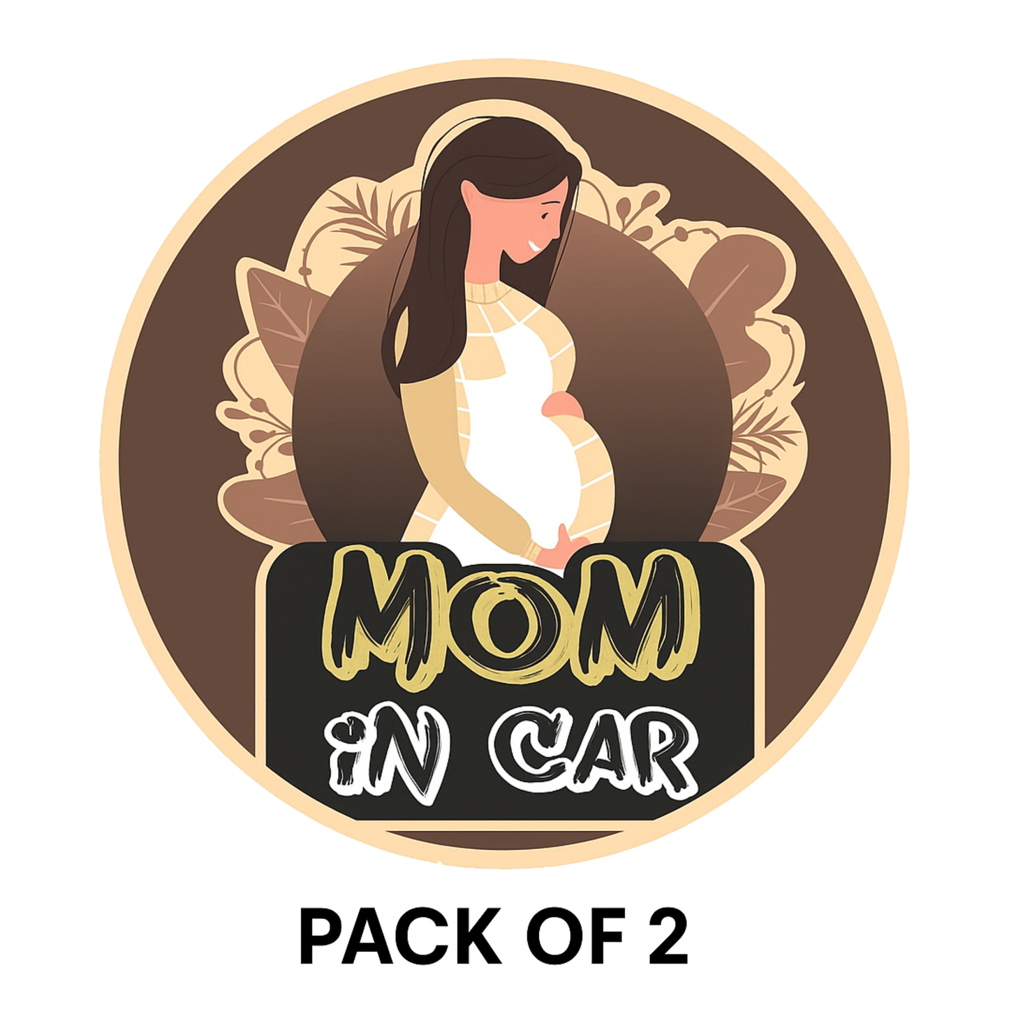 Smeeps Mom in Car Sticker – 14 x 14 cm | Elegant Pregnant Mom Design | Earth Tone Theme for Car Windows