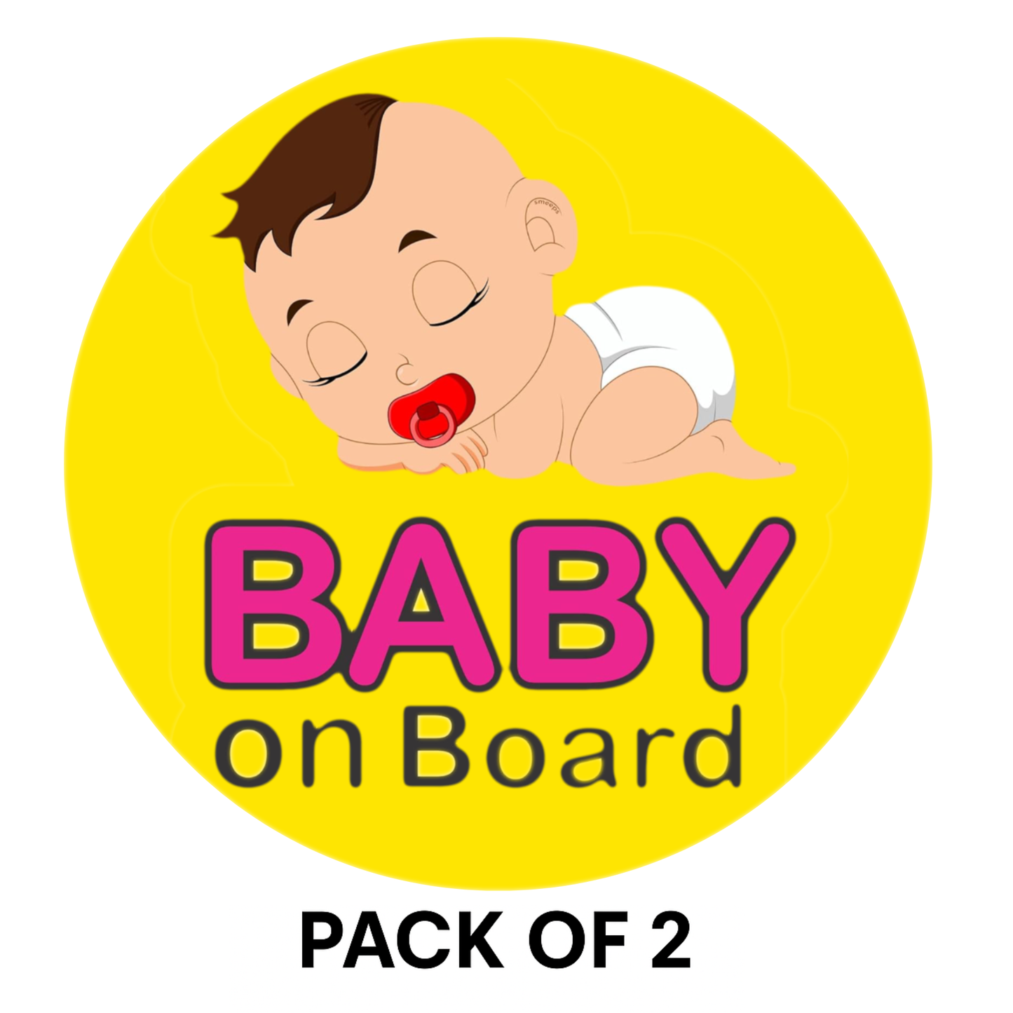 Pack of 2 | Smeeps Baby on Board Sticker – 15.24 cm Round | Adorable Sleeping Baby with Pacifier Design | Waterproof Vinyl Car Safety Sign