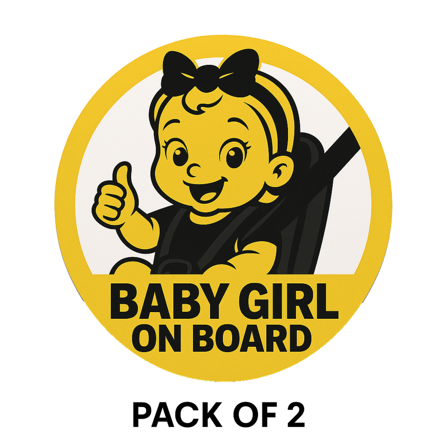 Smeeps “Baby Girl On Board” Car Sticker – 13.97 x 13.97 cm | Round Cute Safety Sign with Thumbs-Up Cartoon