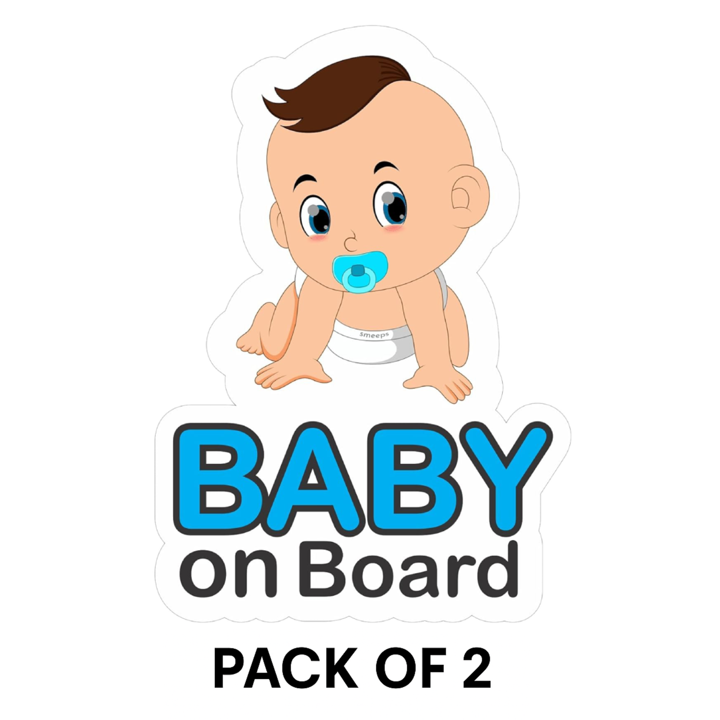 Pack of 2 | Smeeps Baby on Board Car Sticker, 14 x 9.57 cm Die-Cut Vinyl Decal – Crawling Baby with Pacifier Design, Waterproof & High Visibility for Safety Awareness