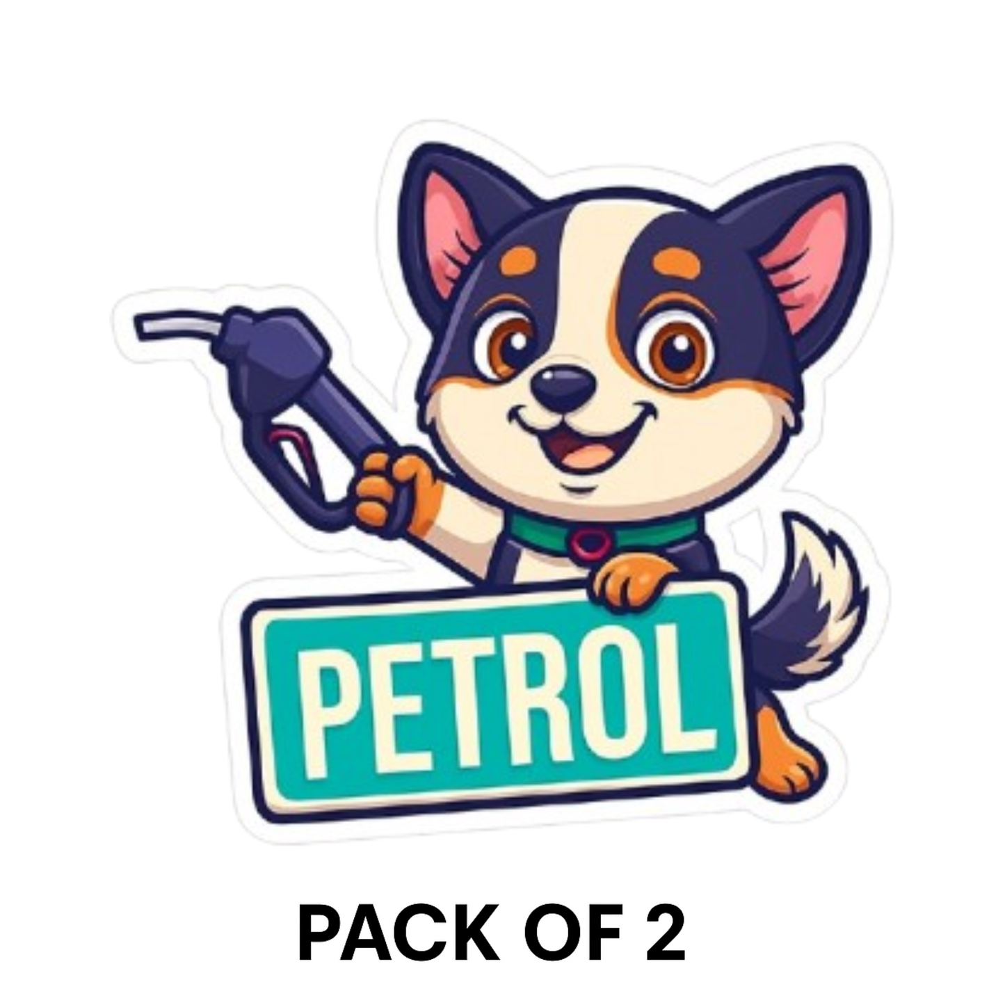 Smeeps Petrol Fuel Cap Sticker – 8.89 x 7.62 cm | Cute Dog with Green Petrol Label | For Car Fuel Lid Area