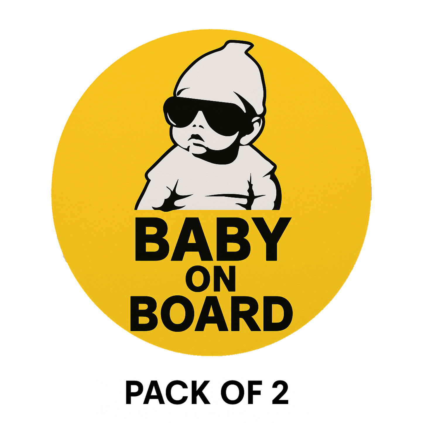 Smeeps Baby On Board Sticker – 15.24 x 15.24 cm Round | Cool Baby Design with Sunglasses | Yellow & Black Waterproof Car Safety Sign