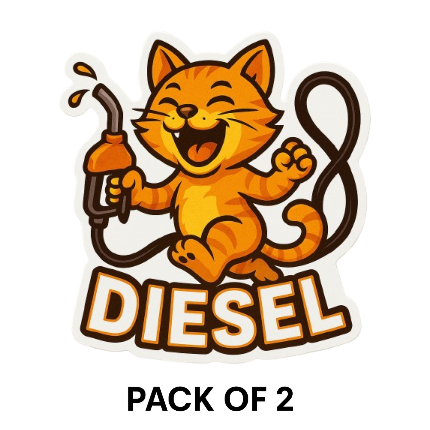 Smeeps Laughing Diesel Cat Sticker – 8.7 x 7.8 cm Fun Fuel-Themed Car Decal with Playful Orange Cat & Nozzle Design | Waterproof Vinyl for Cars Only