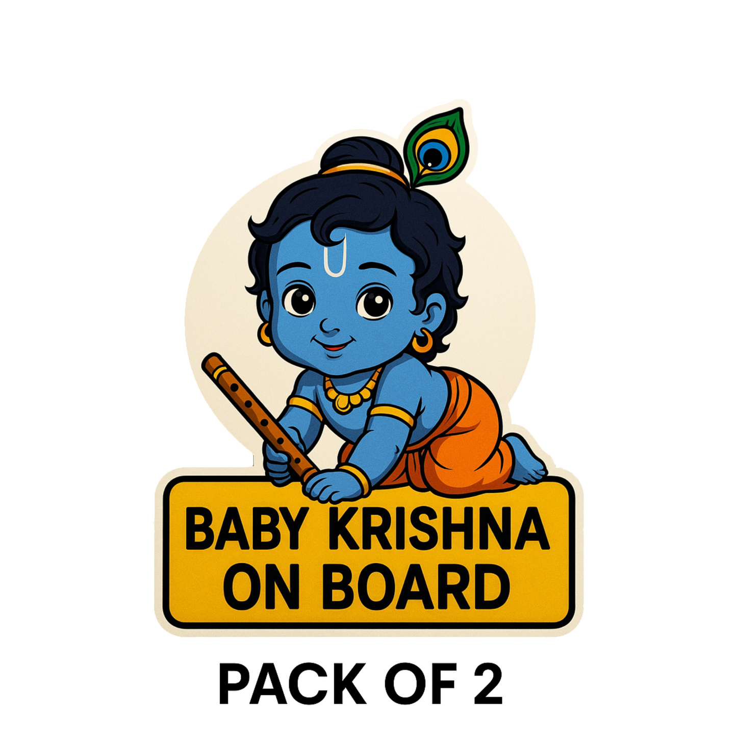 Smeeps Baby Krishna On Board Sticker – 10 x 12 cm | Cute Cartoon Design with Flute & Peacock Feather | Waterproof Vinyl Safety Sign for Cars