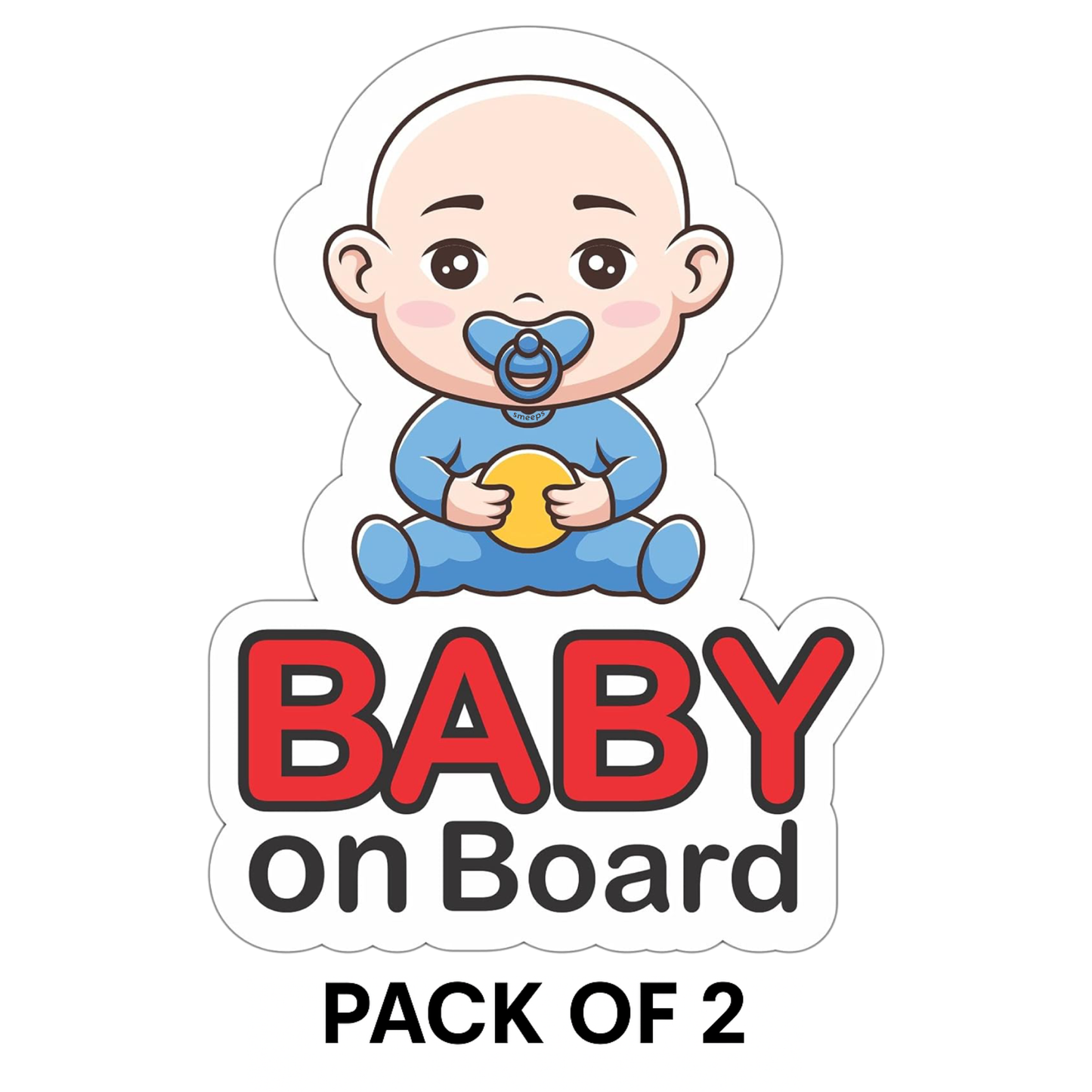 Pack of 2 | Smeeps Baby on Board Sticker – 14 x 12.3 cm | Cute Bald Baby with Toy Design | Waterproof Car Sign for Safety Awareness