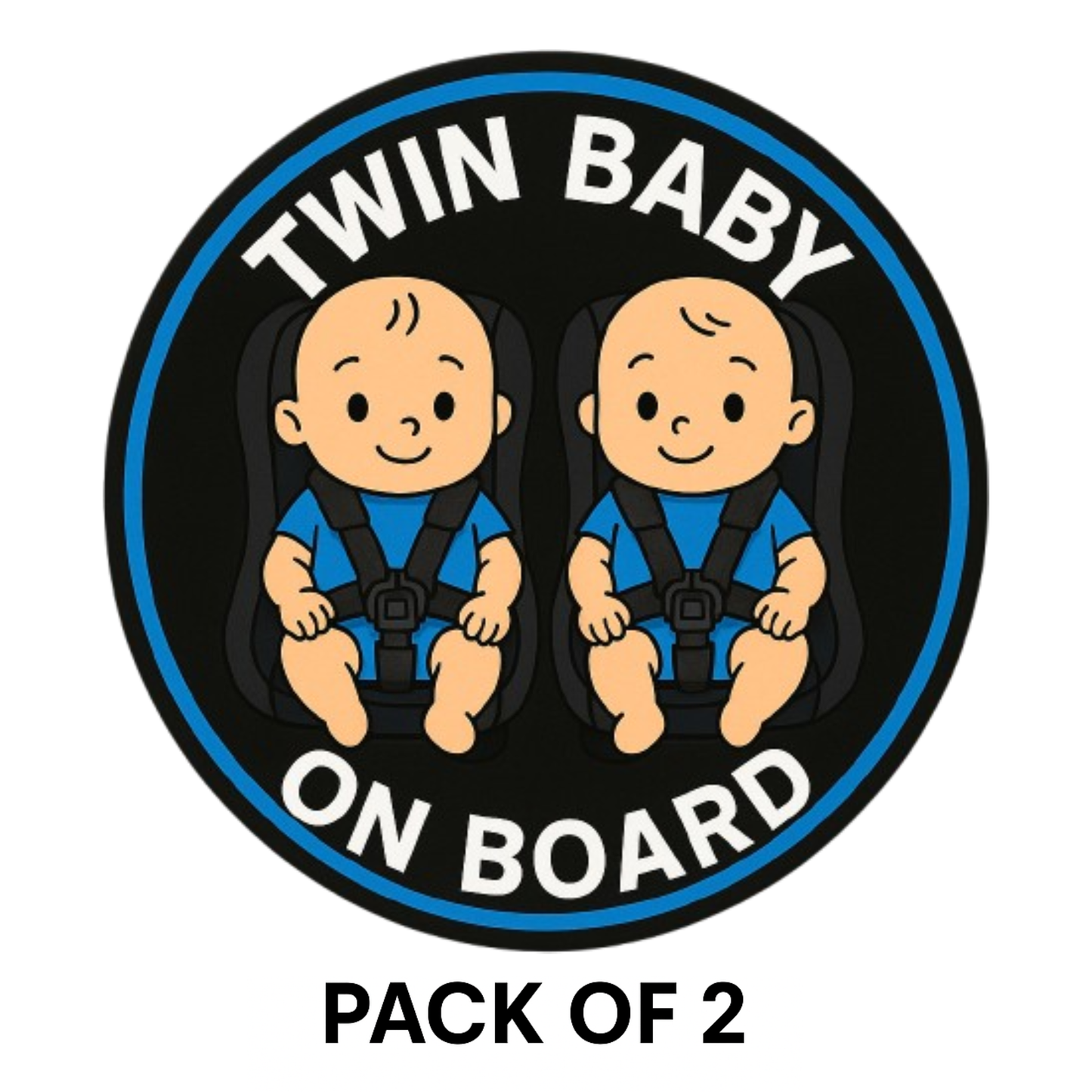 Smeeps Twin Baby on Board Sticker – 13.97 x 13.97 cm | Cartoon Boys in Car Seats | Blue and Black Safety Sign