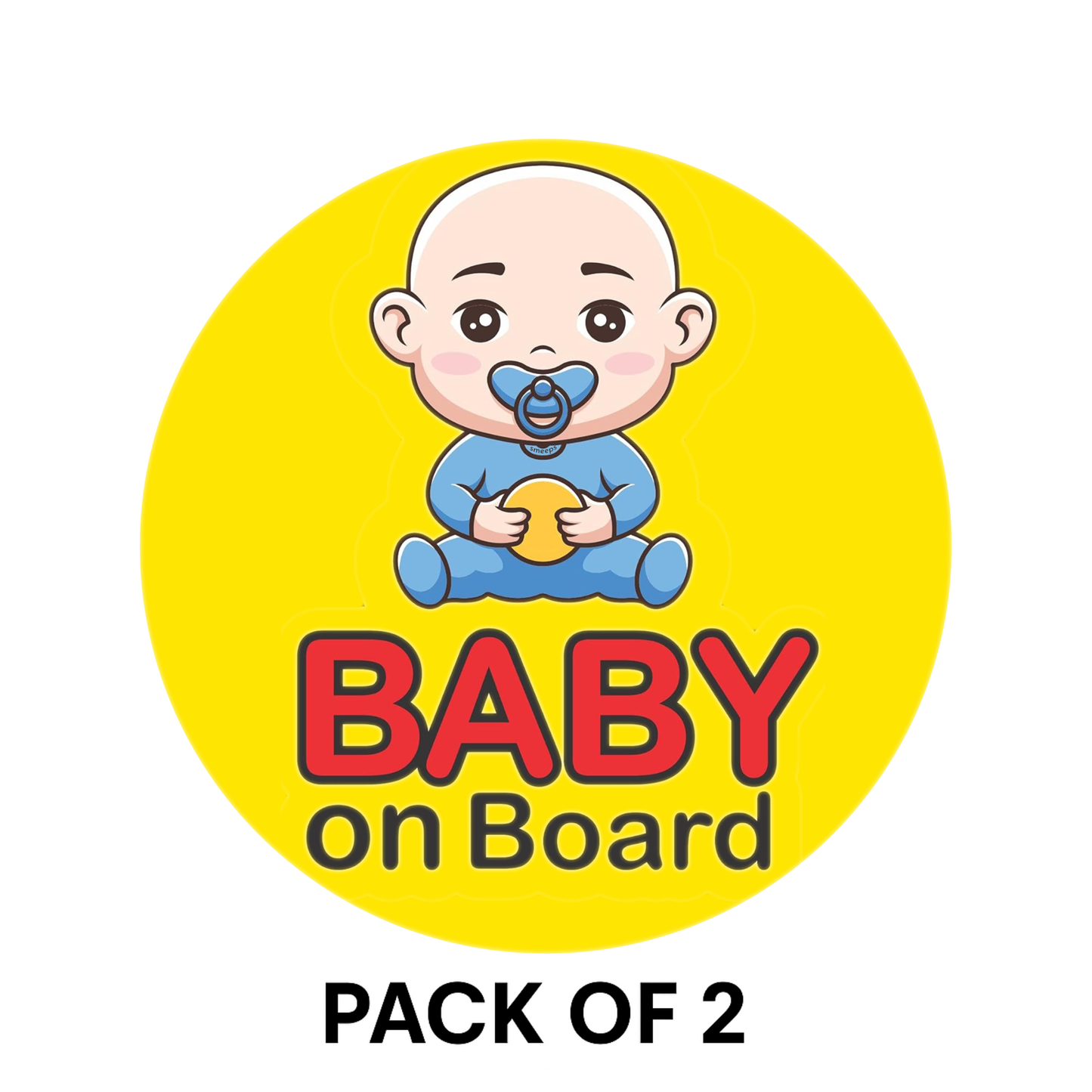 Pack of 2 | Smeeps Baby on Board Sticker – 15.24 cm Round | Cute Bald Baby with Pacifier & Ball | Waterproof Vinyl Car Safety Sign