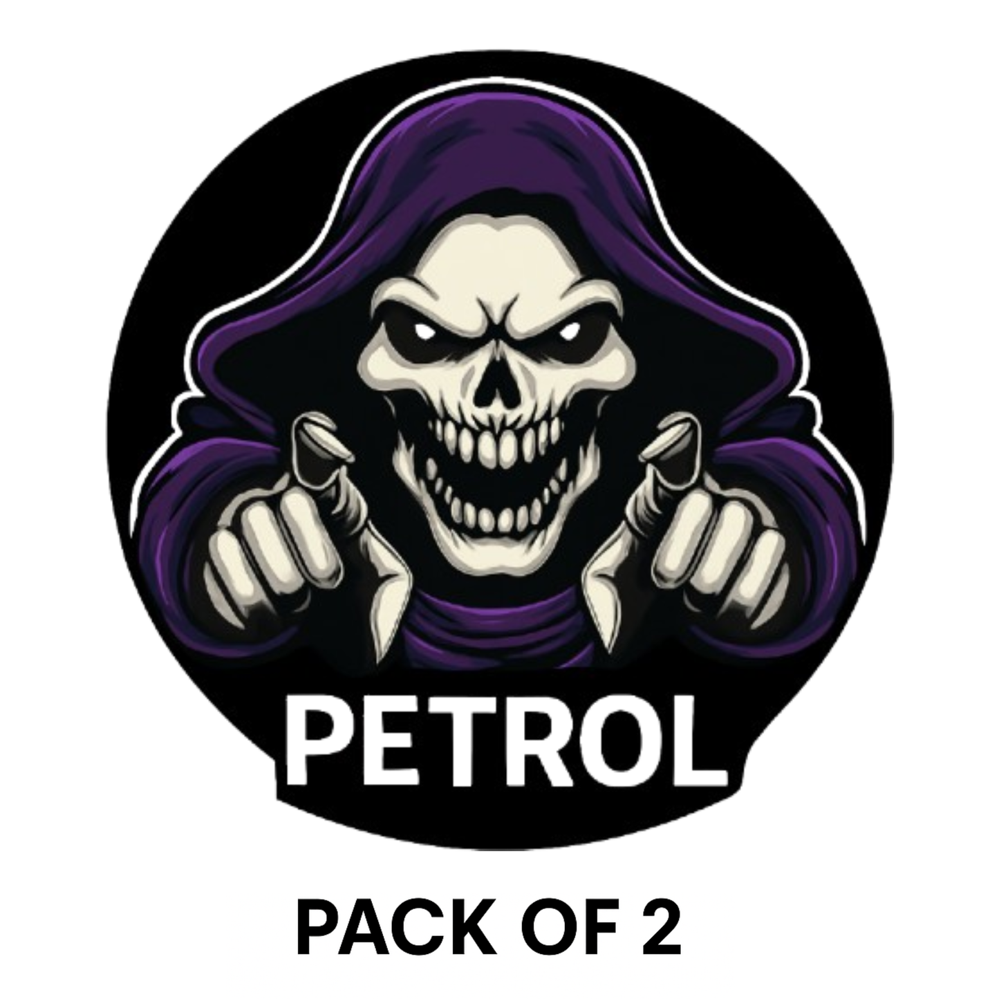 Smeeps Petrol Skull Sticker – 7.8 x 7.8 cm Round Car Decal with Grim Reaper Design | Bold Black & Purple Look | For Automotive Use Only