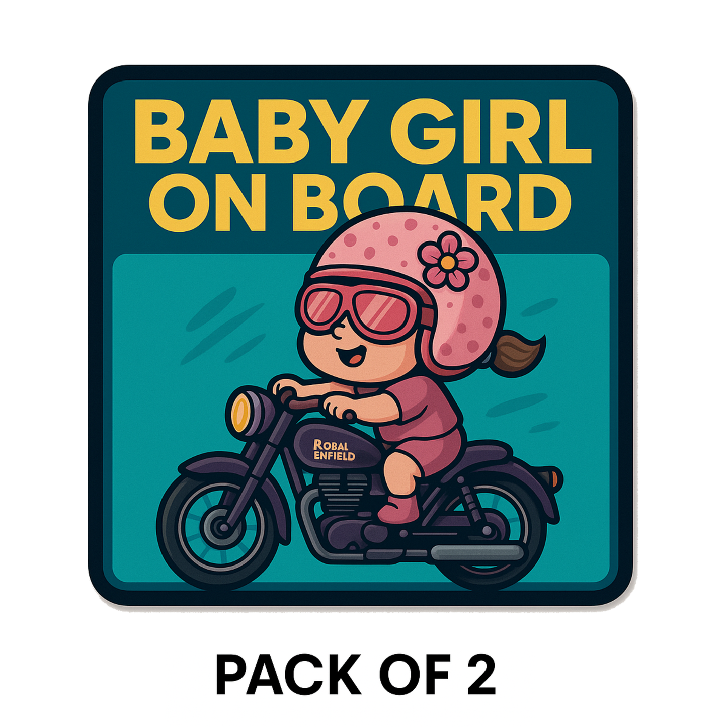 Smeeps Baby Girl On Board Sticker – 14 x 14 cm Cute Bike Rider Design | Royal Enfield Theme | Waterproof & UV-Resistant Vinyl Car Safety Decal