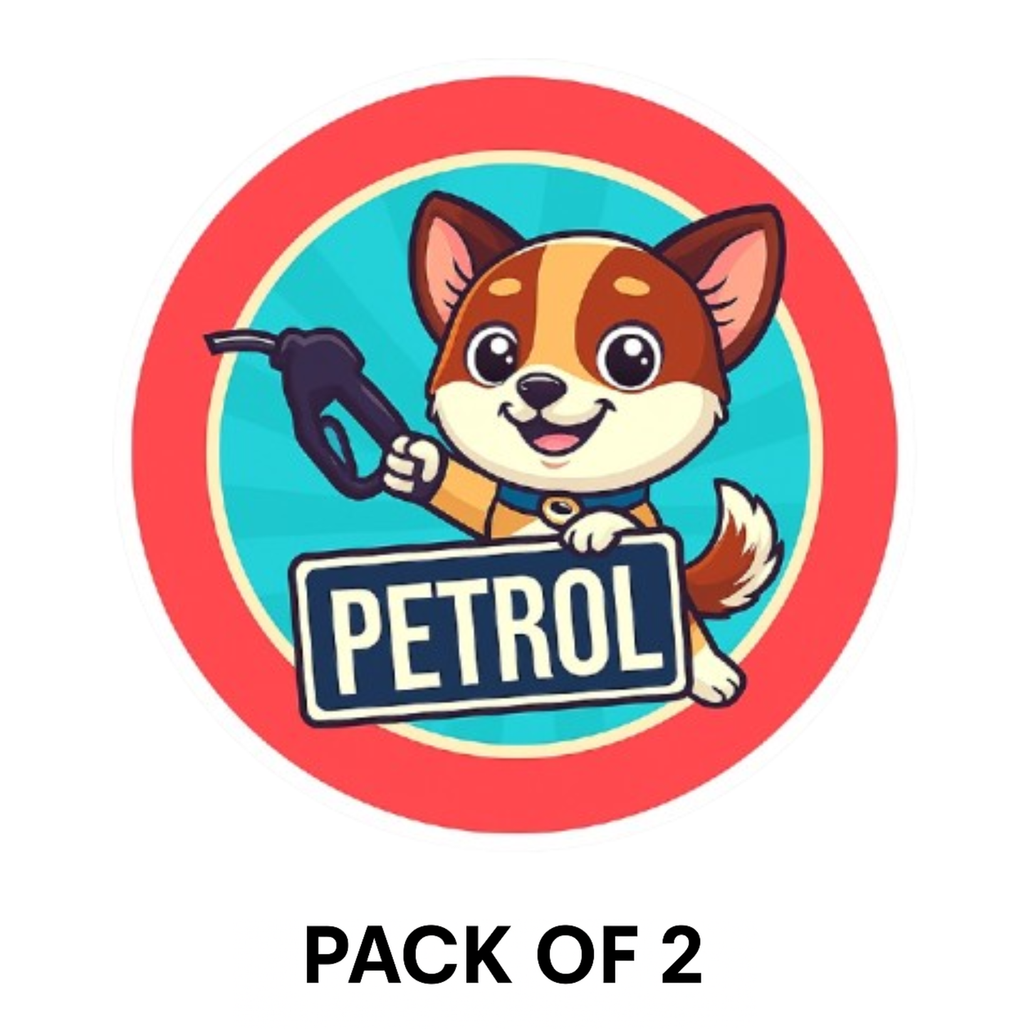 Smeeps Petrol Fuel Sticker – 7.62 x 7.62 cm | Cute Dog Cartoon with Nozzle for Car Fuel Cap Indicator