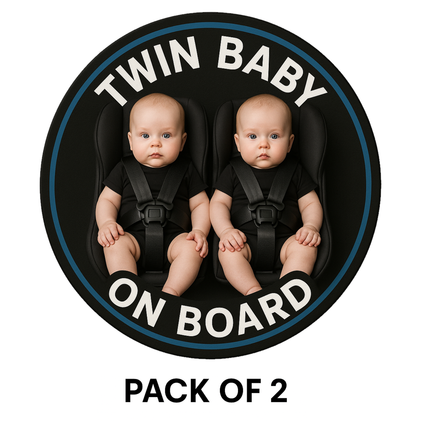 Smeeps Twin Baby on Board Sticker – 13.97 x 13.97 cm | Realistic Twin Boys in Black Car Seats | Safety Car Sign