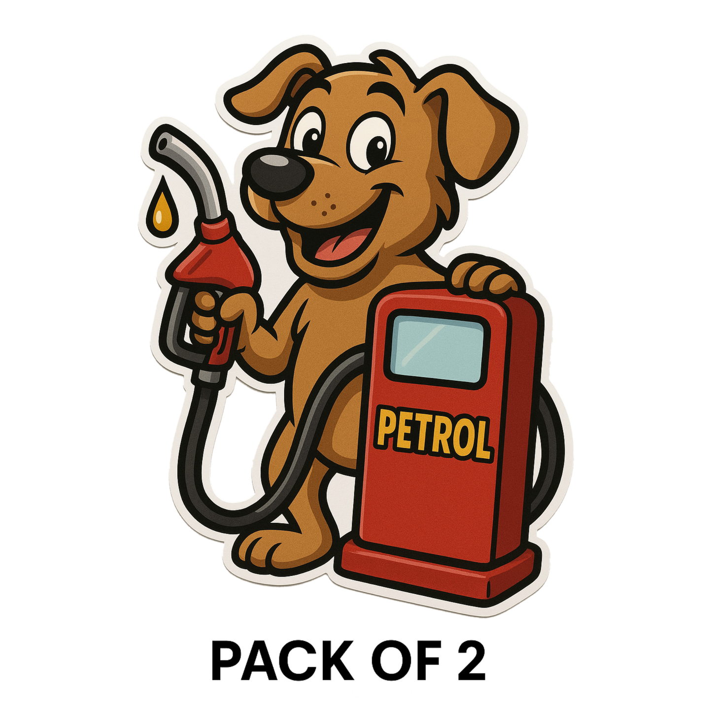 Petrol Sticker with Dog & Pump – 9 x 11.5 cm | Fun Design for Cars | Durable & Waterproof