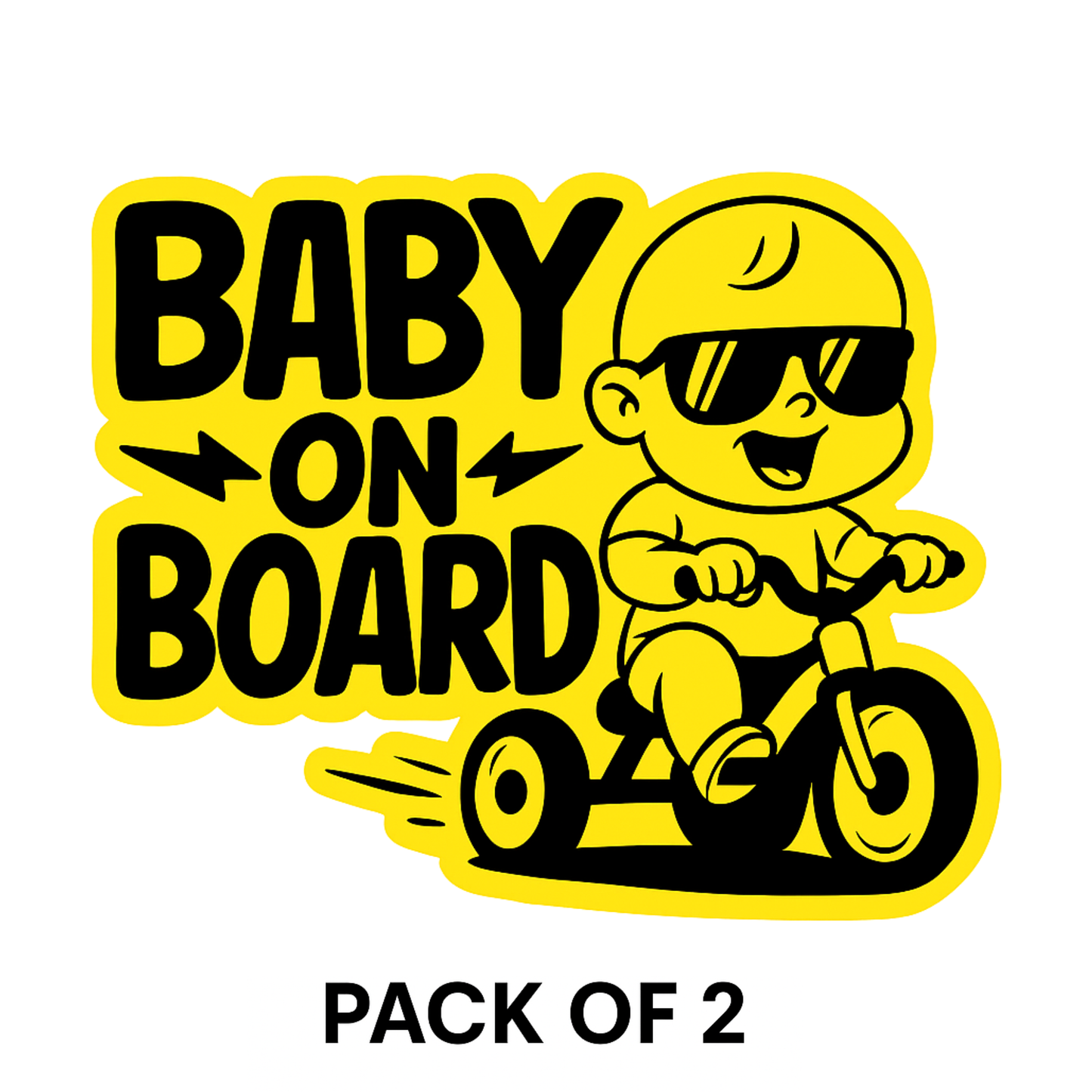 Smeeps Baby on Board Car Sticker – 14 x 12.7 cm Tricycle Theme Safety Decal – Yellow & Black