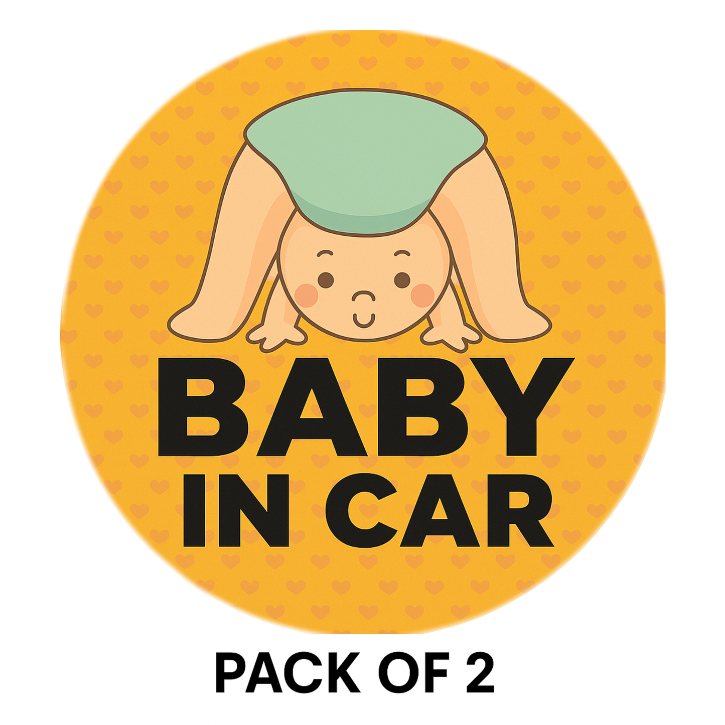 Pack of 2 | Smeeps Baby in Car Sticker – 15.24 cm Round | Cute Upside-Down Baby Design | Bright Orange Safety Sign for Vehicles