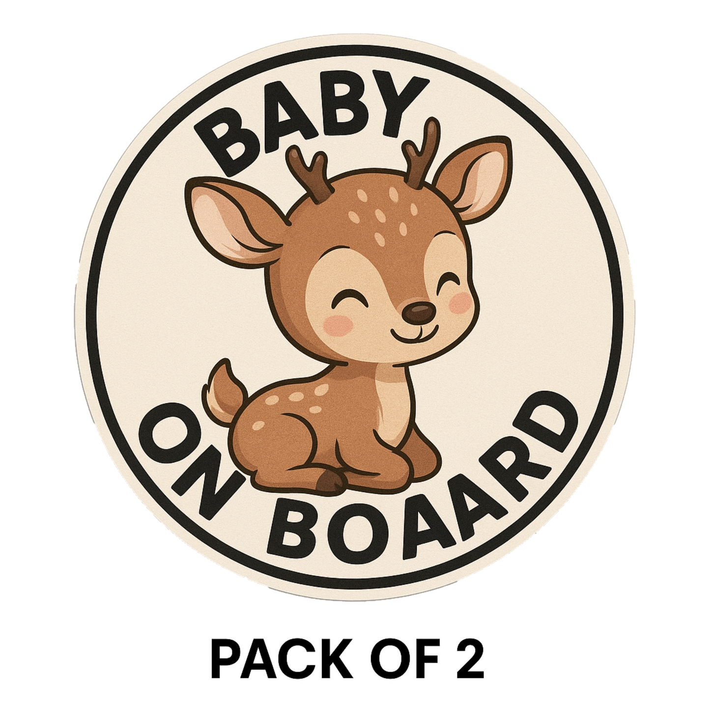 Smeeps Baby On Board Sticker – 13.97 x 13.97 cm Round | Cute Cartoon Deer Design | Neutral Cream Car Safety Sign