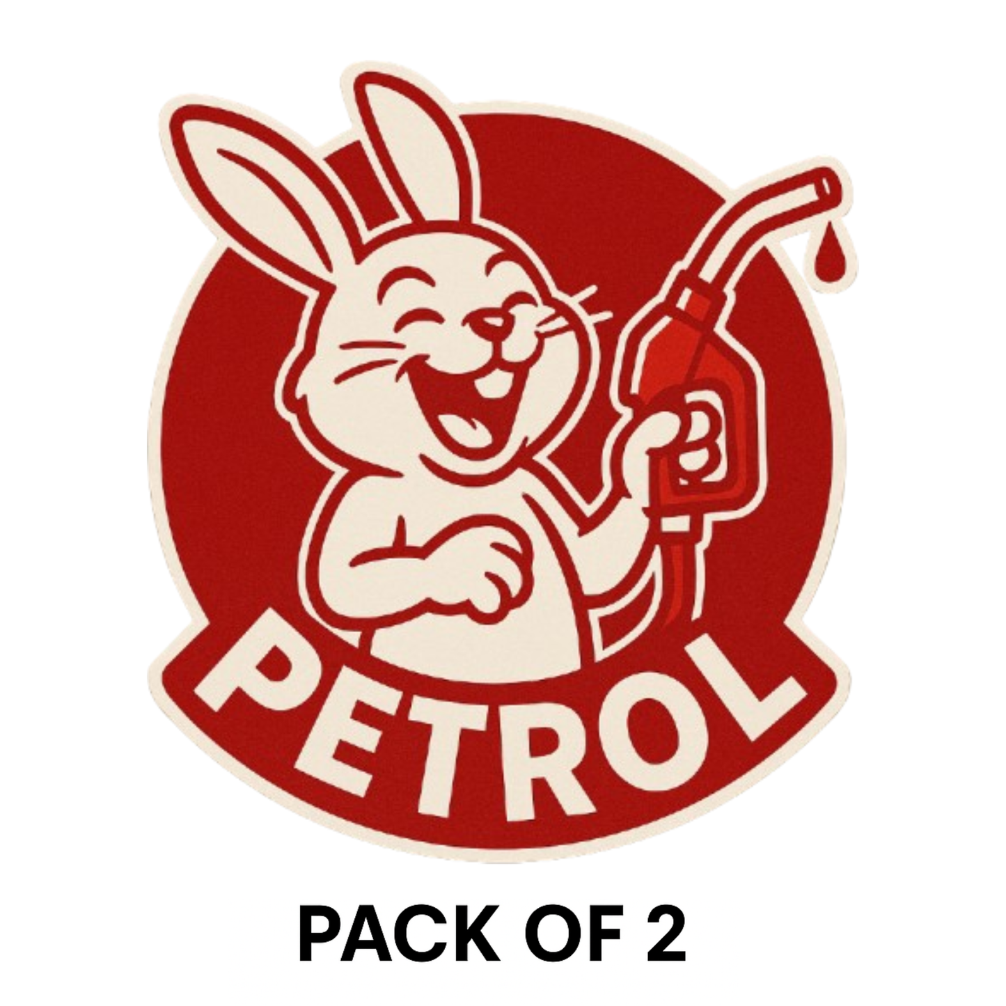 Smeeps Petrol Bunny Sticker – 8.4 x 7.8 cm Funny Car Decal with Retro Rabbit & Fuel Pump | Bold Red Design for Automotive Use Only