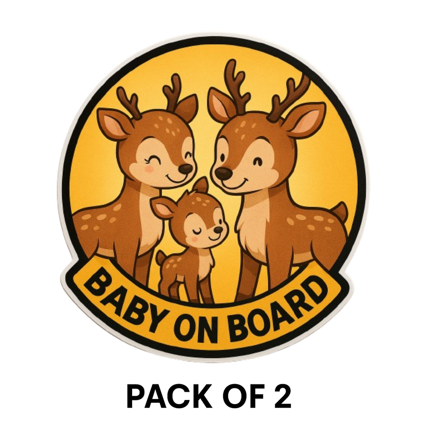 Smeeps “Baby On Board” Cute Deer Family Sticker – 13.97 x 13.97 cm | Round Wildlife Theme Safety Sign for Cars