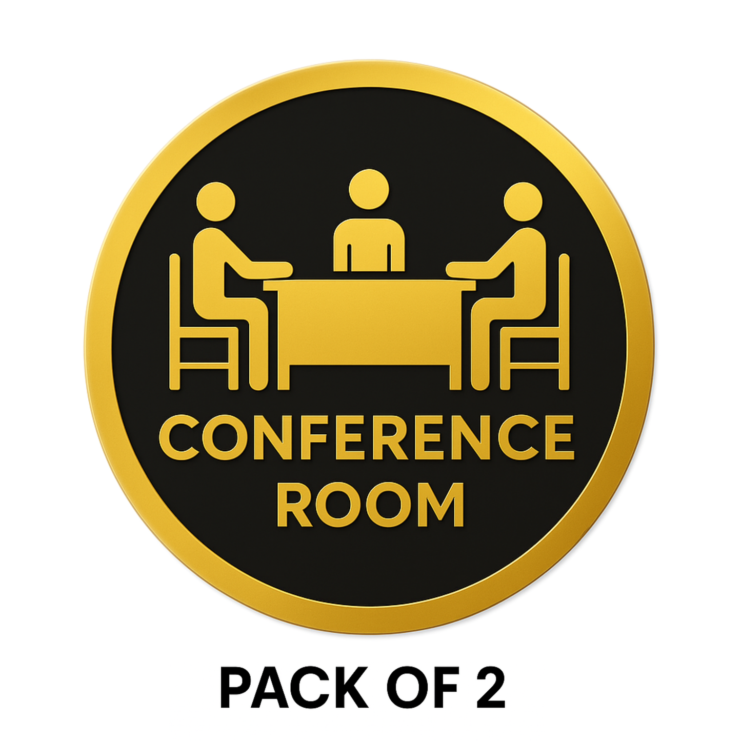 Pack of 2 | Smeeps Conference Room Sticker – 15.24 cm Round | Bold Gold & Black Design | Office Door/Wall Sign | Waterproof & UV-Proof Vinyl
