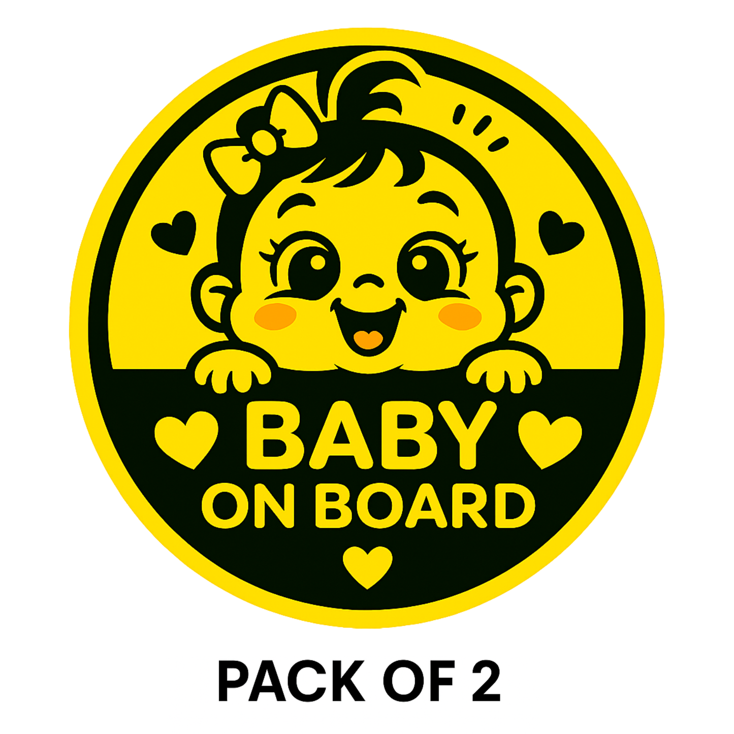 Smeeps Baby Girl On Board Sticker – 14 x 14 cm Cute Round Yellow Car Safety Decal | Heart Theme | Waterproof & UV-Resistant Vinyl